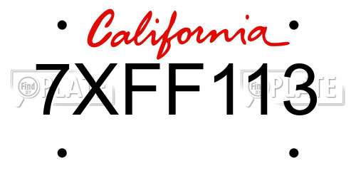 7XFF113 California License Plate