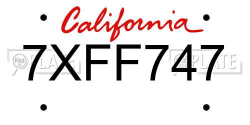 7XFF747 California License Plate