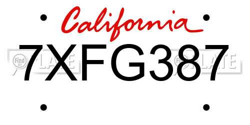 7XFG387 California License Plate