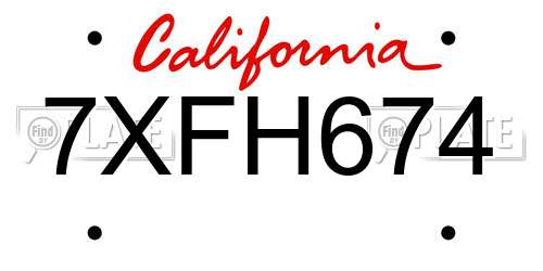7XFH674 California License Plate