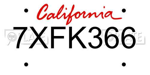 7XFK366 California License Plate