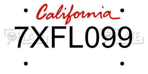 7XFL099 California License Plate