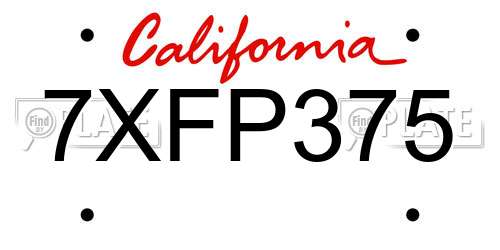 7XFP375 California License Plate