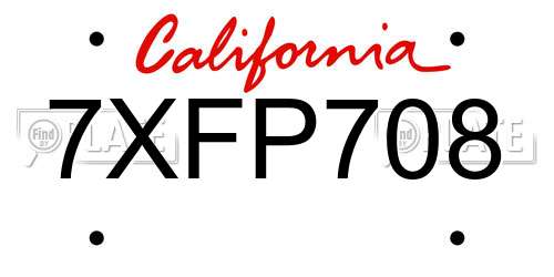 7XFP708 California License Plate