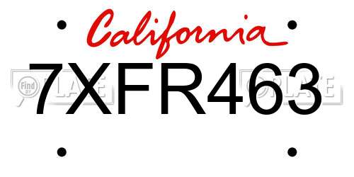 7XFR463 California License Plate