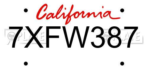 7XFW387 California License Plate