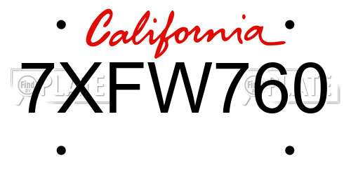 7XFW760 California License Plate