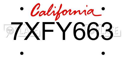 7XFY663 California License Plate