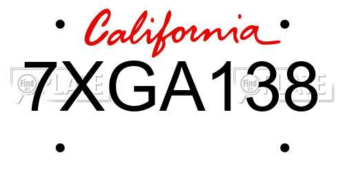 7XGA138 California License Plate