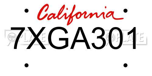 7XGA301 California License Plate