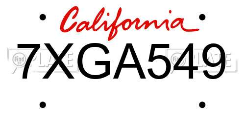 7XGA549 California License Plate