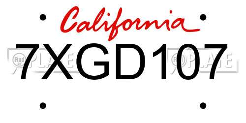 7XGD107 California License Plate