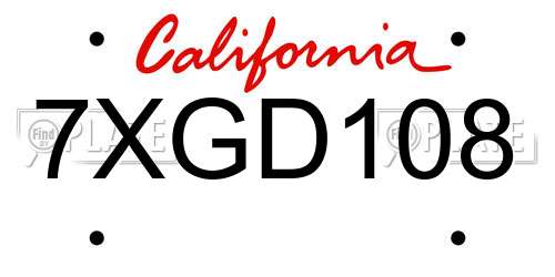 7XGD108 California License Plate