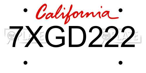 7XGD222 California License Plate