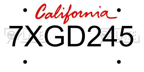 7XGD245 California License Plate