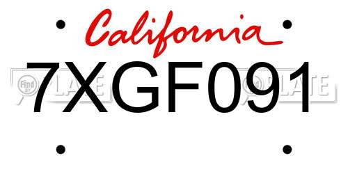 7XGF091 California License Plate