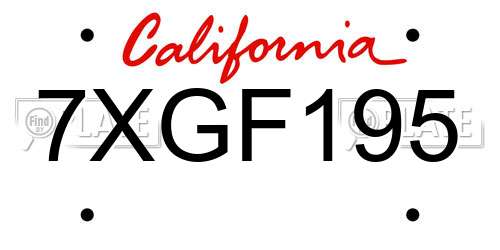 7XGF195 California License Plate