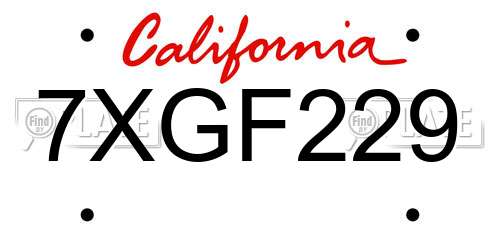 7XGF229 California License Plate