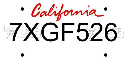7XGF526 California License Plate
