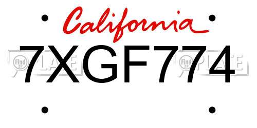 7XGF774 California License Plate