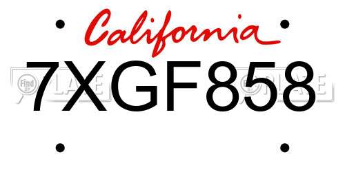 7XGF858 California License Plate