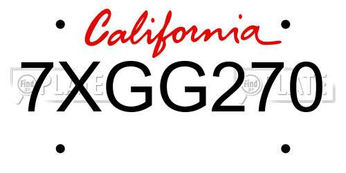 7XGG270 California License Plate