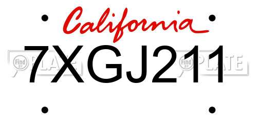 7XGJ211 California License Plate