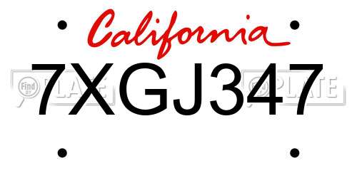 7XGJ347 California License Plate