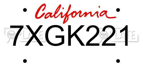 7XGK221 California License Plate
