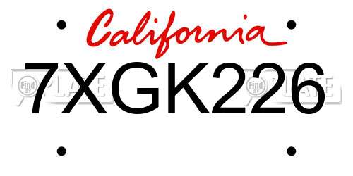 7XGK226 California License Plate