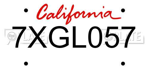 7XGL057 California License Plate
