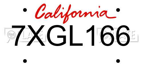 7XGL166 California License Plate