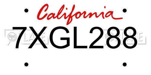 7XGL288 California License Plate