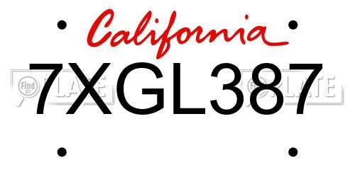 7XGL387 California License Plate