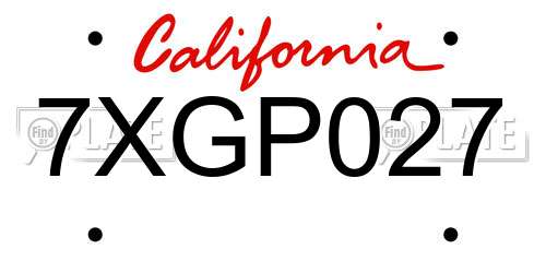 7XGP027 California License Plate