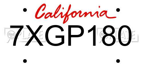 7XGP180 California License Plate