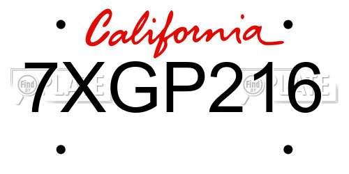 7XGP216 California License Plate