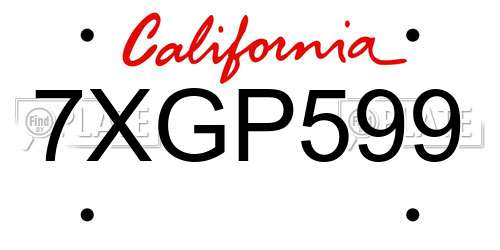 7XGP599 California License Plate
