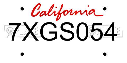 7XGS054 California License Plate