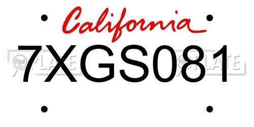 7XGS081 California License Plate