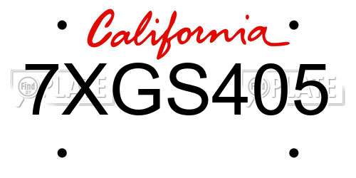 7XGS405 California License Plate