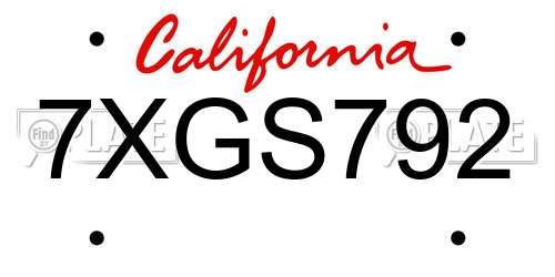7XGS792 California License Plate