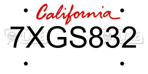 7XGS832 California License Plate