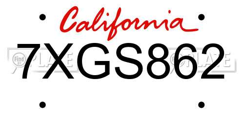 7XGS862 California License Plate