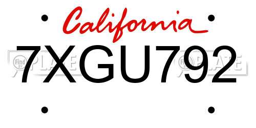 7XGU792 California License Plate