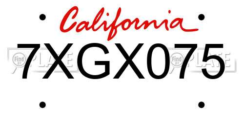 7XGX075 California License Plate
