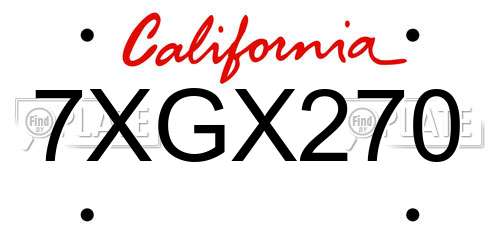 7XGX270 California License Plate