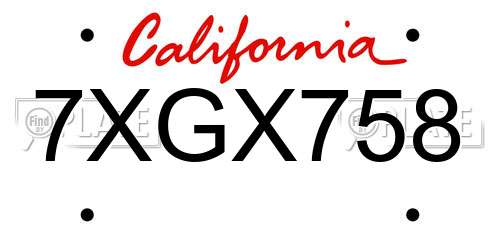7XGX758 California License Plate