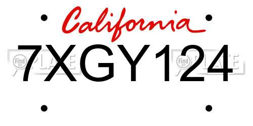 7XGY124 California License Plate