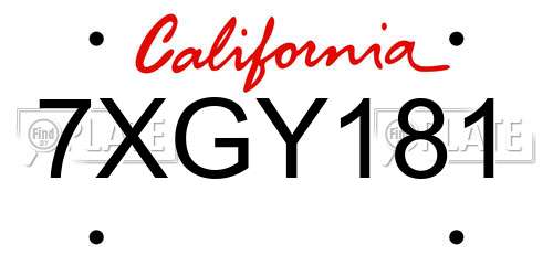 7XGY181 California License Plate